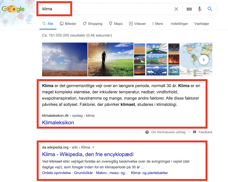 Topplacering for klima i Google